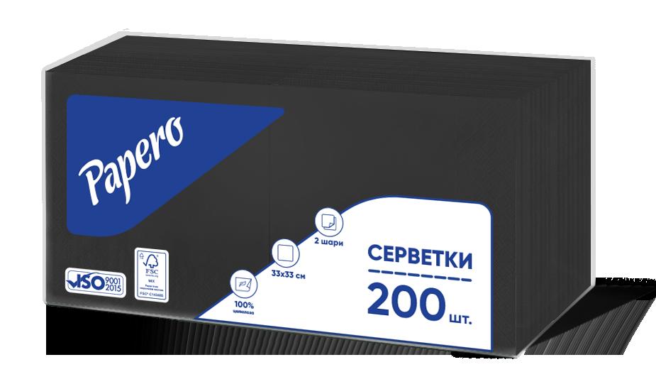 Серветки паперові "Papero" 1/4 2 ш. 330х330 мм 200 арк. чорні